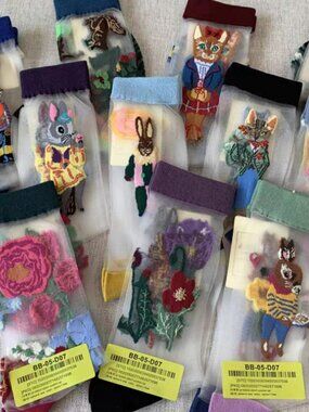 Korean trendy brand sheer cartoon-themed women's stockings, 5-pair set